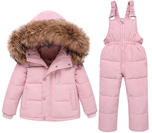 amropi Tuta da Sci per Bambino Unisex Tute Completo da Neve 2 Pezzi Invernale Giacca con Cappuccio e Pantaloni Rosa,1-2 Anni