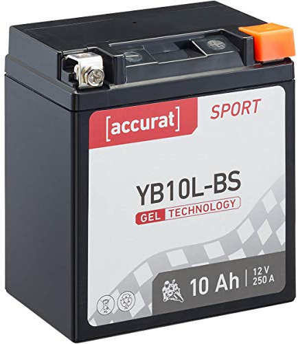 Accurat Motorradbatterie YB10L-BS - 12V, 10Ah, 250A, zyklenfest, wartungsfrei, Gel - Starterbatterie, Batterie in Erstausrüsterqualität für Rasentraktor, Roller, Motorrad, Quad