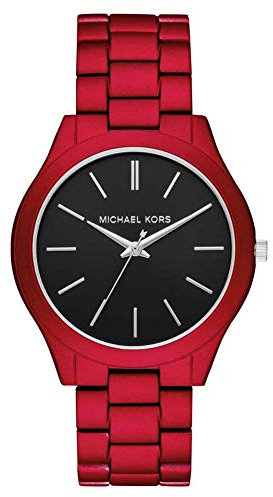 Michael Kors Montre Quartz Homme 44.00mm avec Cadran Noir analogique et Bracelet en Bracelet en Acier Rouge MK8768