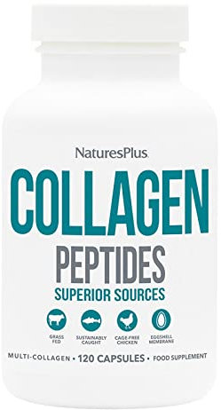 NaturesPlus Collagen Peptides Capsules - Sustainable Hydrolysed Collagen Supplement, 6 Major Types of Collagen - Non-GMO, Gluten Free - 120 Capsules
