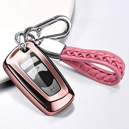 ontto Coque de clé de Voiture pour BMW Série 1, 2, 3, 4, 5, 6, F10, F20, F25, F30, X3, X4, M3, M4, M5, 3GT 5GT Accessoires de télécommande en TPU 3/4 Touches Rose
