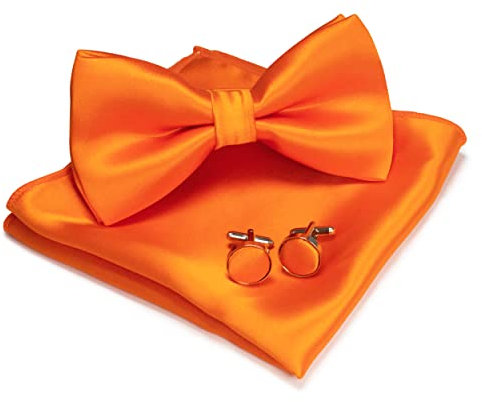 JEMYGINS Herren Fliege Orange4 Satin Fliege und Einstecktuch mit Manschettenknöpfe Sets