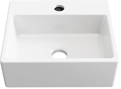BAIKAL - Lavabo Cerámico sobre Encimera. Lavabo Cuadrado en acabado Blanco Brillo. Medidas 34,5 x 29 x 12 cm. Con orificio para grifo. Envío con Embalaje Reforzado