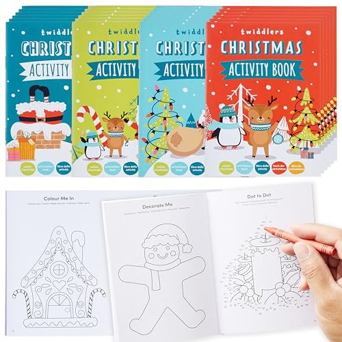 THE TWIDDLERS 24 Mini Weihnachts Aktivitätsbücher für Kinder – Malbuch, Punkt zu Punkt, Rätselbuch & Mehr - Mitgebsel, Partytüten, Weihnachtsstrümpfe, Adventskalender, Gastgeschenke