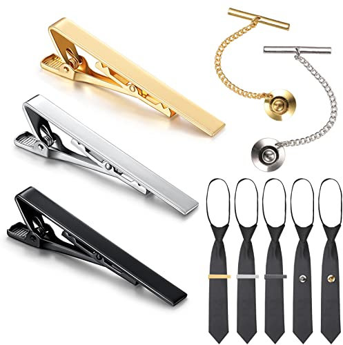 3 Klassische Krawattenklammern und 2 Nadeln mit Kette, Krawattennadeln für Männer, Krawattenklammer-Set für Valentinstag, Jubiläum, Party, Meeting, Verabredung und Hochzeit Vatertagsgeschenk Design