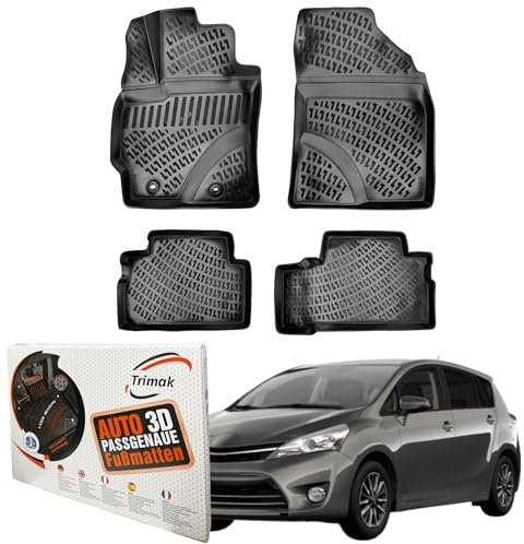 Trimak Passgenau 3D Fussmatten Auto Kompatibel mit Toyota Verso 2009-2018 Auto Zubehör 1. und 2. Reihe Gummimatten Autos TPE Allwetter Geruchlos rutschfest Vorne & Hinten Schwarz