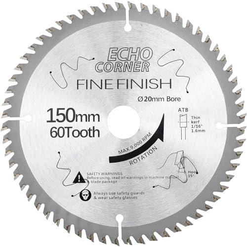Echo Corner Lama circolare ultra sottile 150mm, Finitura fine, Taglio fine, Rip, Trim, Cornice, Legno compensato MDF (Taglio del legno 150mm x 20mm x 60 denti)