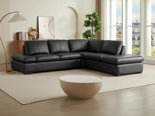 Vente-unique-Ecksofa Leder - Ecke Rechts - Schwarz - Onyx II