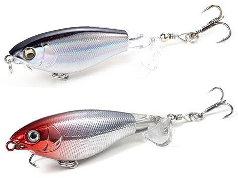 KQNM 2 Stücke Topwater Angelköder Mit Haken, Hecht Köder,Angelzubehör,Angel Köder,Barsch Köder,Topwater Bass Bait Köder Mit Propeller Tail, Floating Lure Süßwasser Oder Salzwasse