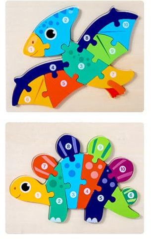 Wooden Jigsaw Puzzles for Toddlers, 2 Pack Dinosaur Wooden Puzzles Toys for 2 3 4 Year Olds Kids, Early Learning Toys Gift for Boys Girls Birthday Christmas