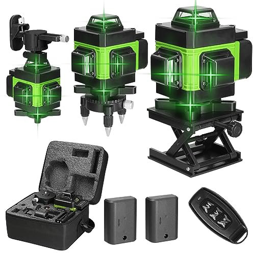 Nivel Laser 16 Lineas,4D Multifuncional Máquina Nivel Laser Autonivelante de 3°,360,con 2 Batería de Litio Recargable