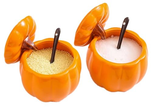 JTBDWOSK Orangefarbener Kürbiszuckertopf Aus Keramik Mit Deckel, Solide Zuckerdose Mit Löffel, Gewürzglas Aus Porzellan, Küchendekoration,Orange