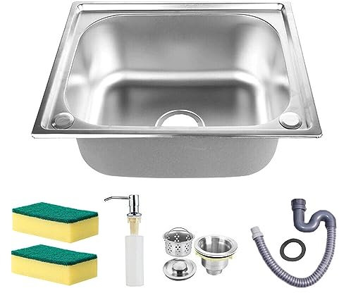 Kitchen Sink 42x37x18.5CM Single Bowl Sink Inset Steel Stainless Hand Drainer with Drain Fittings for Utility Rooms Kitchens Bars