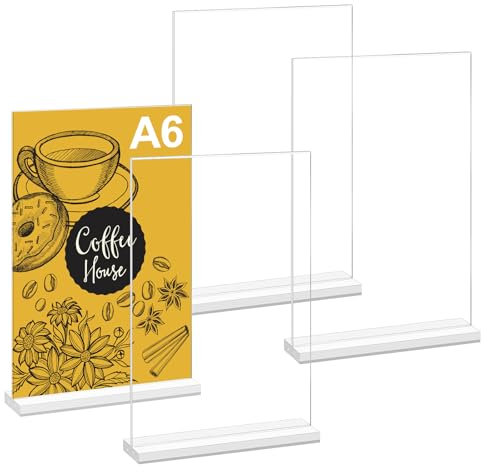 4PCS Présentoir Table Présentoir Menus A6 Présentoirs en Acrylique Double D'annonce Porte Affiche avec Base Chevalets de Table Transparent Porte Affiches Support Plexi A6 pour Restaurant Bureau École