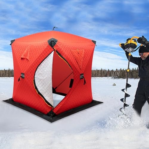 Tragbares Zelt zum Eisfischen, Angelzelt 2 Mann, Wetterschutzzelt ohne Boden,thermische Hütte zum Eisfischen (Rot)