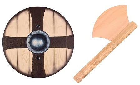 V A H - Miniset Ragnar Schild / Axt aus Holz, ideal für kleine Wikinger, Rollenspiel und Verkleidung [Geschichte spielend erleben | echtes Handwerk | Made in Germany]