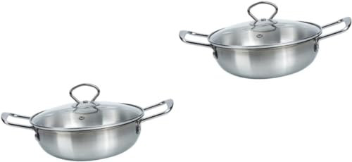 Stainless Steel Stock Pot,2pcs Ramen Soup Pot Stainless Steel Cookware Pan with Lid Induction Stock Pot Ramen Pan with Handle Mandarin Duck Pot Korean Ramen Pot Instant Noodles Pot Home Pan Birthday P
