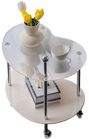 UZSPAC Beistelltisch Mit Rollen, Mit Stauraum, Leicht Zusammenzubauen, DREI Farben, Wolkenform, Acryl, für Schlafzimmer, Wohnzimmer, Kleine Räume (Color : White)