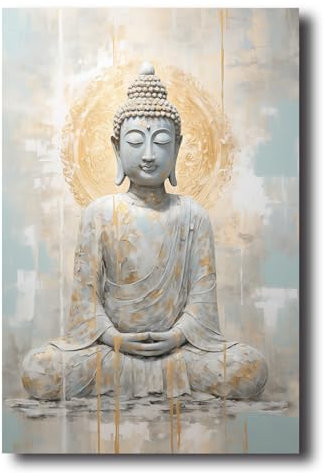 LZIMU Buddha Leinwand Bilder Buddha Statue Gemälde Drucke Zen Bilder buddhistisches spirituelles Kunstwerk für Yoga Spa Meditationsraum Gerahmt (Bild-3, (30.00 x 45.00 cms))
