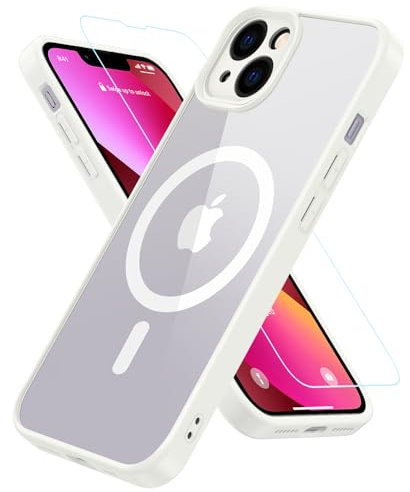 BESINPO für iPhone 13 Hülle, Handyhülle iPhone 13 [Kompatibel mit MagSafe] mit Panzer Schutz Glas, Rundumschutz Stoßfest Magnetisch Rückseite Transparent Schutzhülle Kameraschutz Case (Weiß)