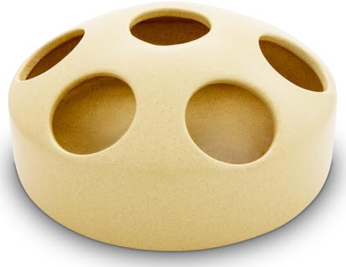 KERAZO 1,5 Liter Keramik Geflügeltränke mit 7 Öffnungen Hühnertränke Ententränke Futterschale Wasserschale Futterstation Wasserstation, 22x10 cm (Sand, 1,5L)