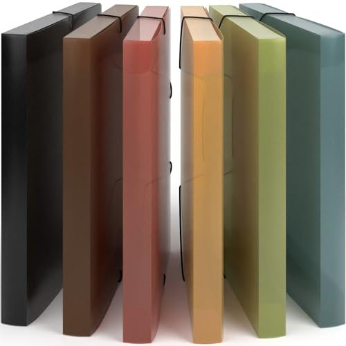 ACROPAQ - 6 x Sammelmappe A4 - Bis zu 200 Seiten, Rückenbreite 3 cm, Elastischer Verschluss, Wasser, Natur Farbkollektion - Dokumentenmappe, Archivbox, Heftbox