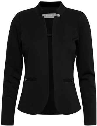 fransa FRCEDILAN Damen BlazerKurzblazer Jacke Stehkragen ohne Knopfleiste Taschen mit Druckknopf, Größe:XL, Farbe:Black (200113)