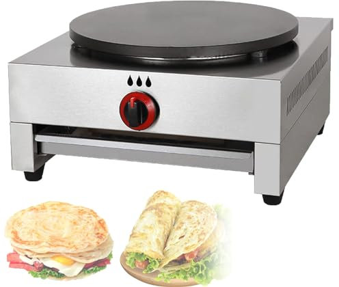 Kommerzieller Gas-Pfannkuchenbereiter, Chapati-Maker-Maschine, antihaftbeschichtete, einstellbare Feuerkraft-Crêpe-Kochplattenmaschine für komplettes Frühstück, Omeletts, Pizza, Tortillas, Steaks