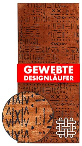 KARAT Premium Teppichläufer gewebt mit Muster - 80 x 300 cm, Terra - Flauschiger Baumwoll Teppich - Läufer für Küche, Flur & Wohnraum - Flurläufer Küchenläufer Flurteppich (Vena)