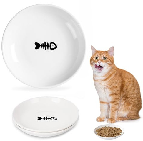3 Piezas Comedero para Gatos, Gatos de Cerámica, Comedero Cerámica Gatos, Plato Comida Gato Plano, Ceramica Cuenco Gato, Comedero Perro Gato, Cuenco Plano para Gatos, para Gatos Pequeños y Perro