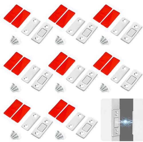 Heveer Iman Puertas Armario Cierre Magnético de Acero Inoxidable Iman Adhesivo de Cocina para Puertas de Armarios Cajones 8 Piezas (Plata)