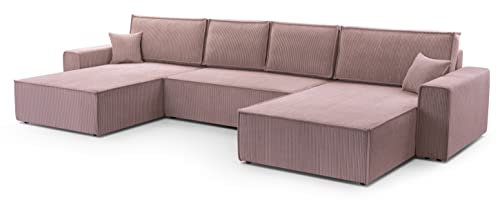 FurniShop24 Ecksofa mit Schlaffunktion und Bettkasten - Eckcouch U-Form, Klappsofa - Schlafcouch zum Wohnzimmer, Modern Design Schlafsofa Mango U: Rosa
