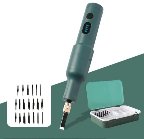 LeTkingok Macchina per Incidere Il Legno Elettrica, Taglierina per Legno a Scalpello Elettrico Portatile Ricaricabile con Lame Sostituibili Da 20 Pezzi
