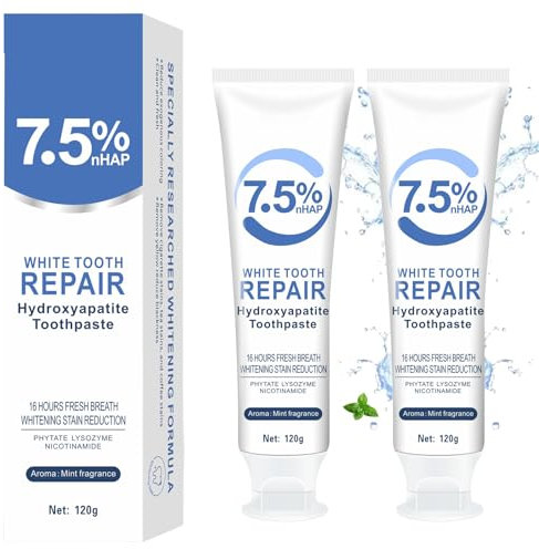 2Pcs Hydroxyapatite Toothpaste, 7.5% Nano Hydroxyapatite Toothpaste for Enamel Repair and Whitening, Gentle Mint (2 x 120g)