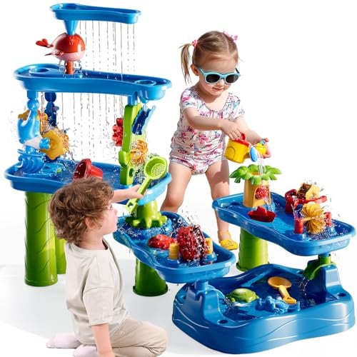 KukuFun Kids Water Table for Toddlers 3-5, 6-in-1 Water Sand Table Outdoor Toys for Kids Boys Girls, Sand Beach Activity Tables Summer Outdoor Toys for Outside Backyard for Toddlers Age 3-5