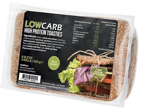 CarbZone Low Carb High Protein Toasties, No Added Sugar, 260g (Pack of 6)