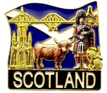 Scotland Magnet – Decorative Metal Magnet - Scottish Heritage Symbols & Landmarks Gift - Scotland Edinburgh Souvenir Fridge magnet