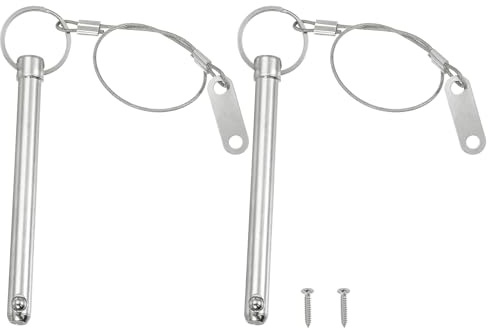 PATIKIL Quick Release Pin, Diameter 3/8(10mm), Total Length 3.9(100mm), Effective Length 3.5(90mm), 2pcs Bimini Top Pin with Lanyard Prevent Loss Marine Hardware Silver