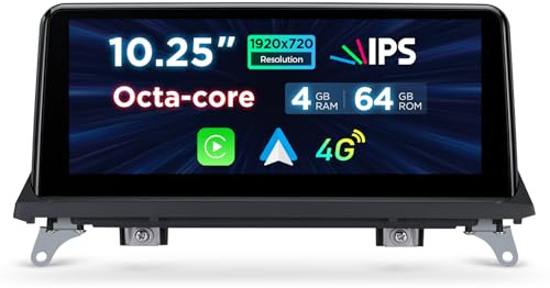 XTRONS 10.25 Zoll IPS-Bildschirm Android 14 Autoradio Octa Core 4+64GB Eingebautes 4G LTE WiFi GPS Bluetooth Car Play Optional DAB DVR OBD TPMS Für BMW X5 E70 X6 E71 CIC System