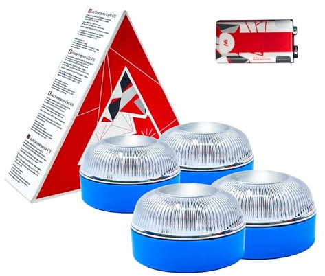 MAGIC SELECT 4X Warnleuchte V16 Autorisiert von DGT für die Signalgebung in Straßensituationen für Auto und Motorrad. Blinklicht, Magnetfuß und Batterie 9V 6LR61 Enthalten