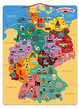 Puzzle 1000 Janod Deutschlandkarte, magnetisch, Puzzle für Kinder Papier, Entdecken und Merken, Geographie-Lernspiel, ab 7 Jahren, J05477, Brown26x38cm
