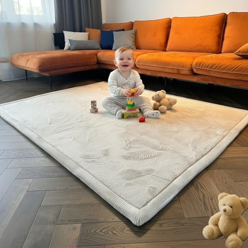 VIMODA Teppich Baby Spielmatte kinderteppich Krabbeldecke hochwertigem Schaum rutschfest, Farbe:Beige, Maße:140x200 cm