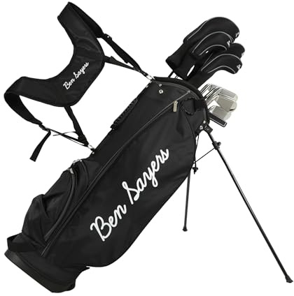 Ben Sayers M8 13-Piece Golf Package Set | Complete Mens Set | Full 12 Clubs Graphite/Steel Shafts with Stand Bag | Driver, Woods, Hybrids, Irons, Wedges & Putter (Right Hand +1inch - Black/Grey)
