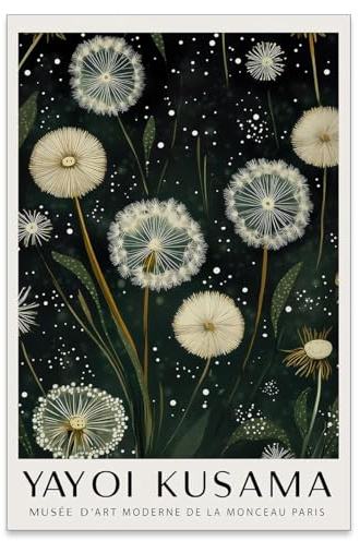 rumlud Japanische grüne botanische Blumen-Poster, Vintage, Natur, Löwenzahn, Wandkunst, Yayoi Kusama, Leinwanddrucke für Wohnzimmer, Wanddekoration, 61 x 91 cm, ungerahmt