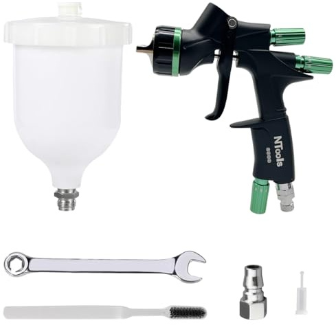 HVLP - Pistola a spruzzo professionale ad aria con alimentazione a gravità, ugello da 1,3 mm con bicchiere in plastica da 600 cc, spruzzatore per vernice e vernici per auto (nero)