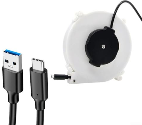 DAZZLEEX Cavo di alimentazione retrattile automatico, cavo di ricarica da 1,2/3 m, avvolgitore portatile per campeggio e altre attività all'aperto (1,2 m e.)