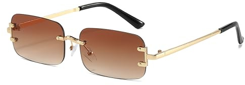 Hviomru Randlose Rechteck Sonnenbrille für Damen Herren Mode Trendy kleine schmale Rechteck Sonnenbrille