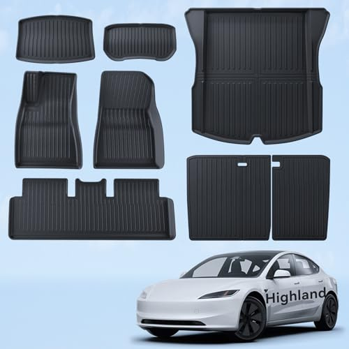 LANTU Fußmatten 8 Pcs für Tesla Model 3 2024-2026 TPE Allwetter 3D Hoher Rand rutschfest Wasserdicht Kofferraummatte und Zweite Sitzreihe Rückenbezug für Model 3 Highland Zubehör