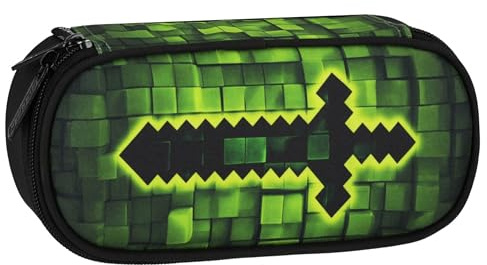 sarcia.eu Pixel Schul Federmäppchen MIT FÄCHERN FÜR Spieler, Gamer, Tasche, OVAL Form für Jungen, 22x10x5 cm (Pixel Fächern)