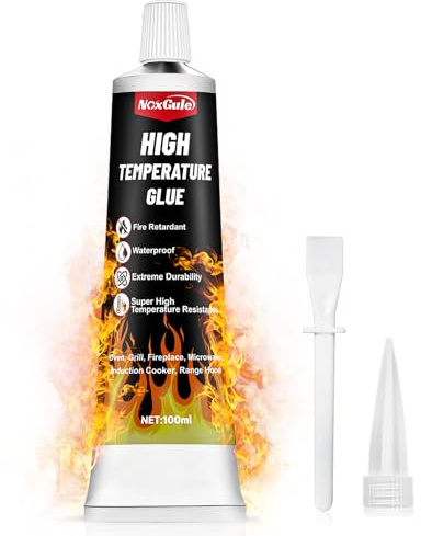 NoxGule Kleber Hitzebeständig,Silikon Hitzebeständig, Hitzebeständiger Kleber,Ofenschnurkleber, Hochtemperaturkleber, für Backöfen, Kamine, Kochfelder, 100ml